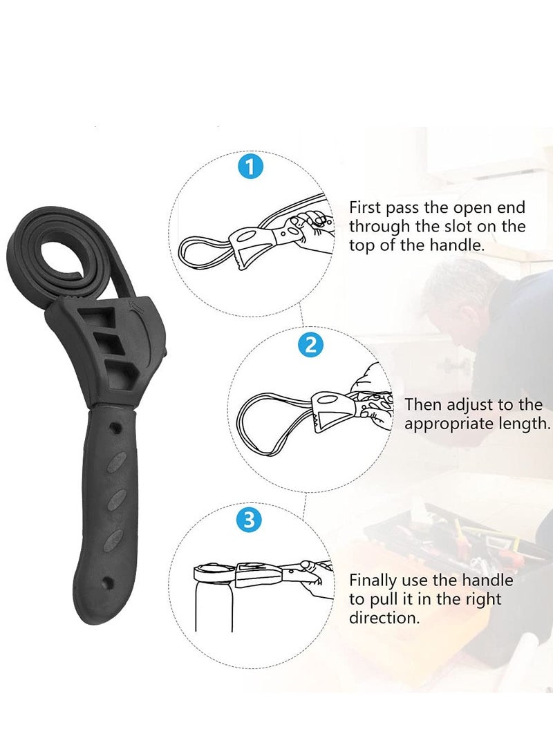 50 cm Rubber Strap Wrench Adjustable Oil Filter Wrench Pipe Wrench Plumbing Wrench Grip Wrench Heavy Duty Strap Wrench Tool Universal Oil Filter Spanner for Mechanics Plumbers Home Use, Black (68) - Image 2