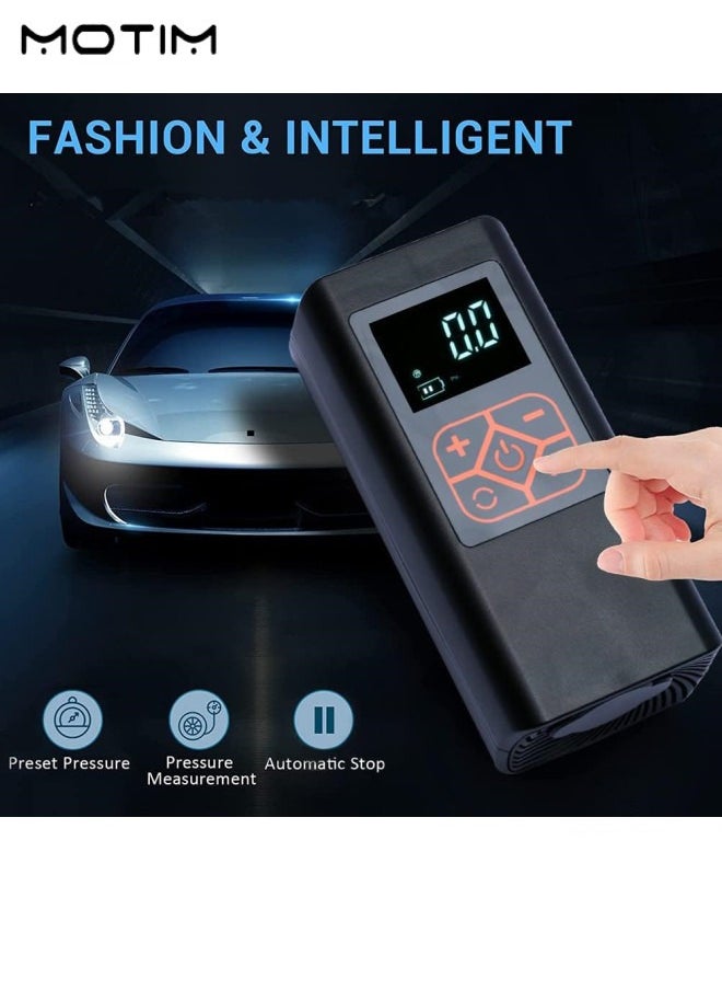 Motim Portable Air Compressor Tire Inflator Pump with 4000mAh Rechargeable Battery, 150PSI Fast Inflation Car Tire Inflator with Digital LCD Screen, Air Pump for Car Bike Motor Ball Swim Rings  - Image 2