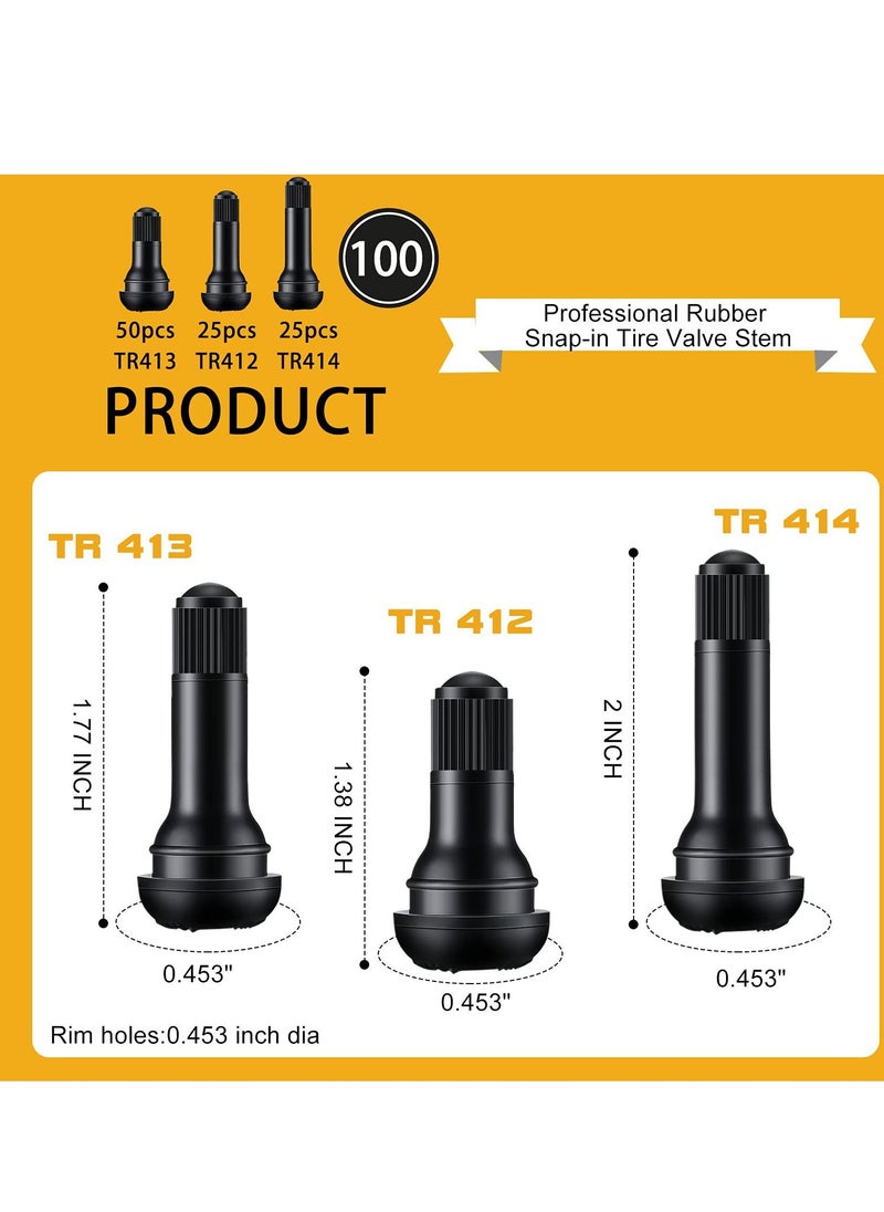 Generic - 100 Pieces Tire Valve Stems Rubber Black Rubber Snap-in Valve Stems Standard Length Replacement Tire Valve Stems for Car Tubeless Rim Holes Replacement (0.7 x 1.7, 0.7 x 1.4, 0.7 x 2 Inches) - Image 1