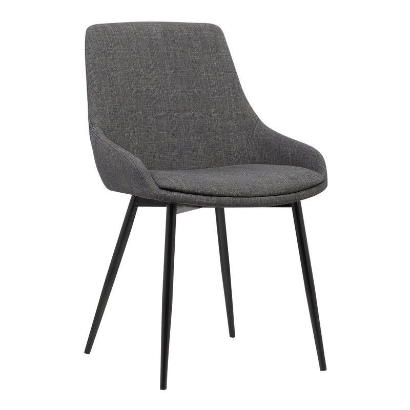 Armen Living Mia Mid Century Modern Dining Accent Side Chair for Kitchen Table Office Desk Vanity in Charcoal Fabric and Black Metal