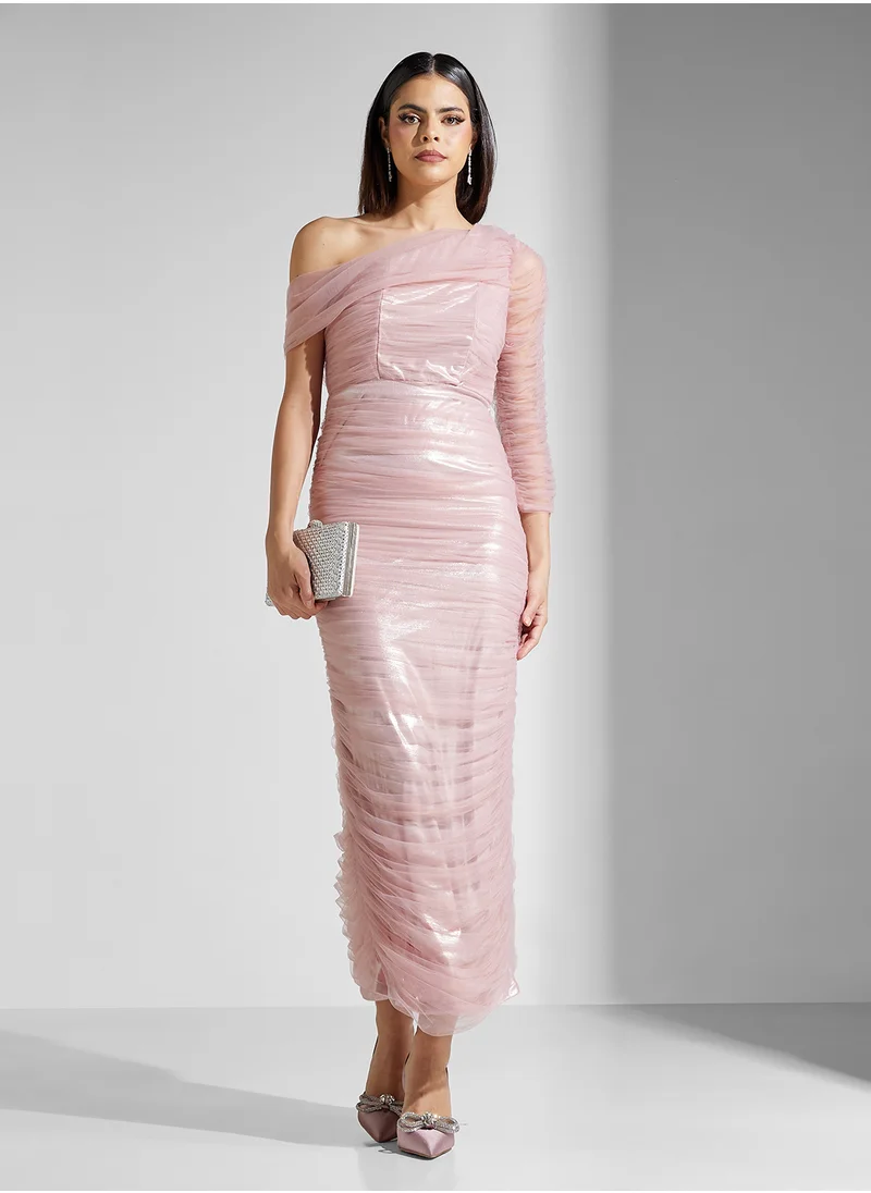 Namshi x Ruched One-Shoulder Dress