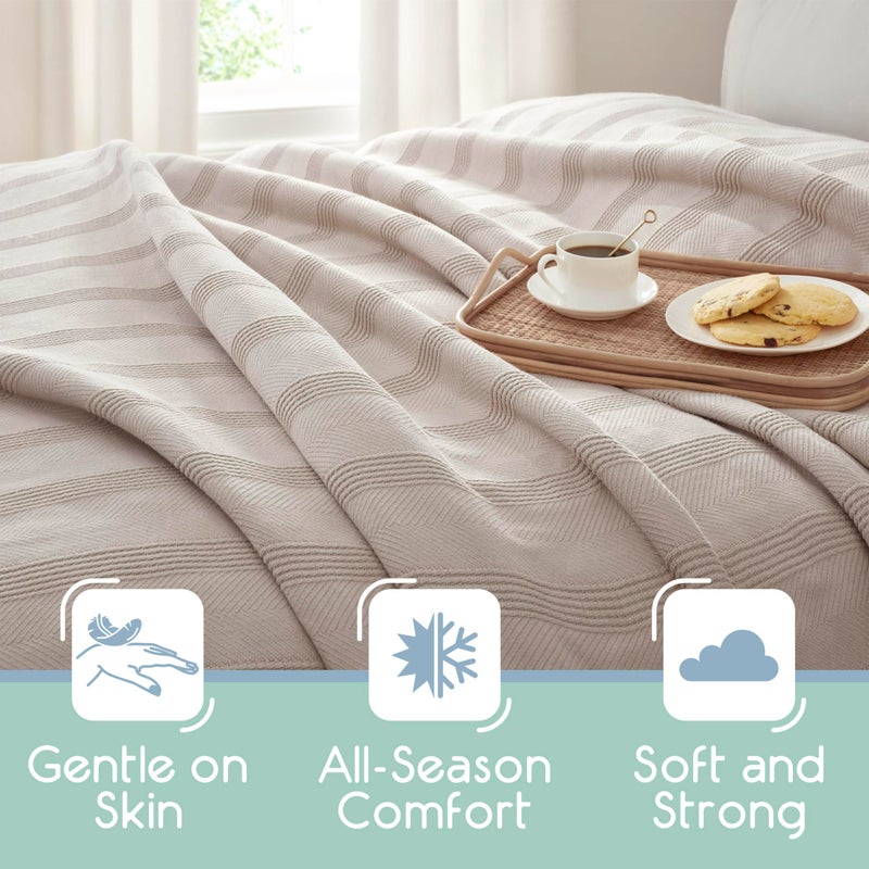Vellux Twin Size 100% Cotton Blanket | Super Soft Breathable Lightweight Throw Blanket | All-Season Knit Blanket | Versatile Hotel Luxury | Easy Care Twin Cotton Blanket | Oeko-Tex Blanket | Mink - Image 3