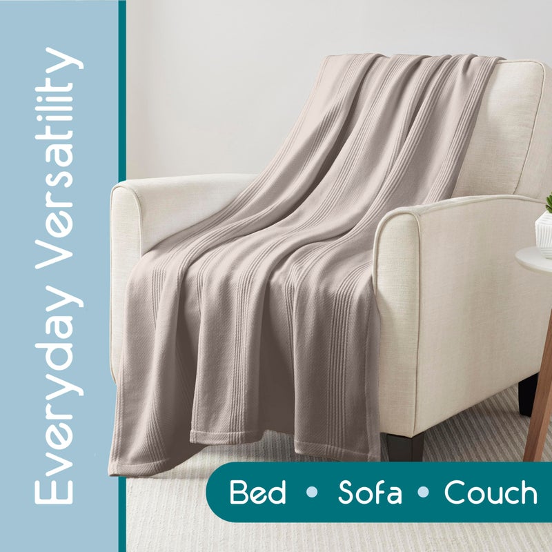 Vellux Twin Size 100% Cotton Blanket | Super Soft Breathable Lightweight Throw Blanket | All-Season Knit Blanket | Versatile Hotel Luxury | Easy Care Twin Cotton Blanket | Oeko-Tex Blanket | Mink - Image 4