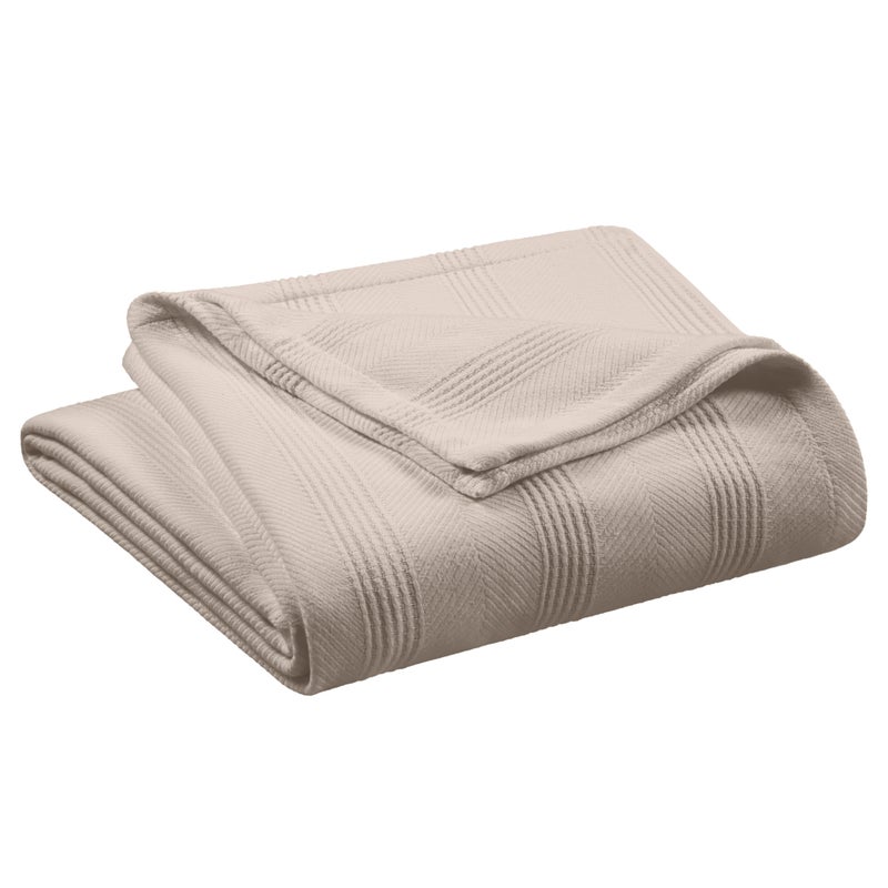 Vellux Twin Size 100% Cotton Blanket | Super Soft Breathable Lightweight Throw Blanket | All-Season Knit Blanket | Versatile Hotel Luxury | Easy Care Twin Cotton Blanket | Oeko-Tex Blanket | Mink - Image 1