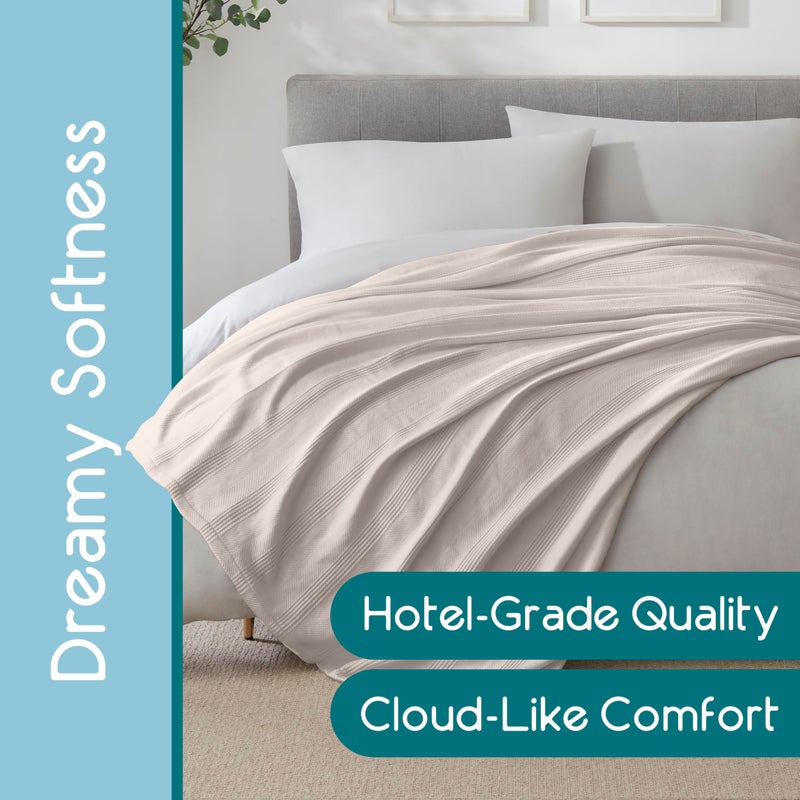 Vellux Twin Size 100% Cotton Blanket | Super Soft Breathable Lightweight Throw Blanket | All-Season Knit Blanket | Versatile Hotel Luxury | Easy Care Twin Cotton Blanket | Oeko-Tex Blanket | Mink - Image 2