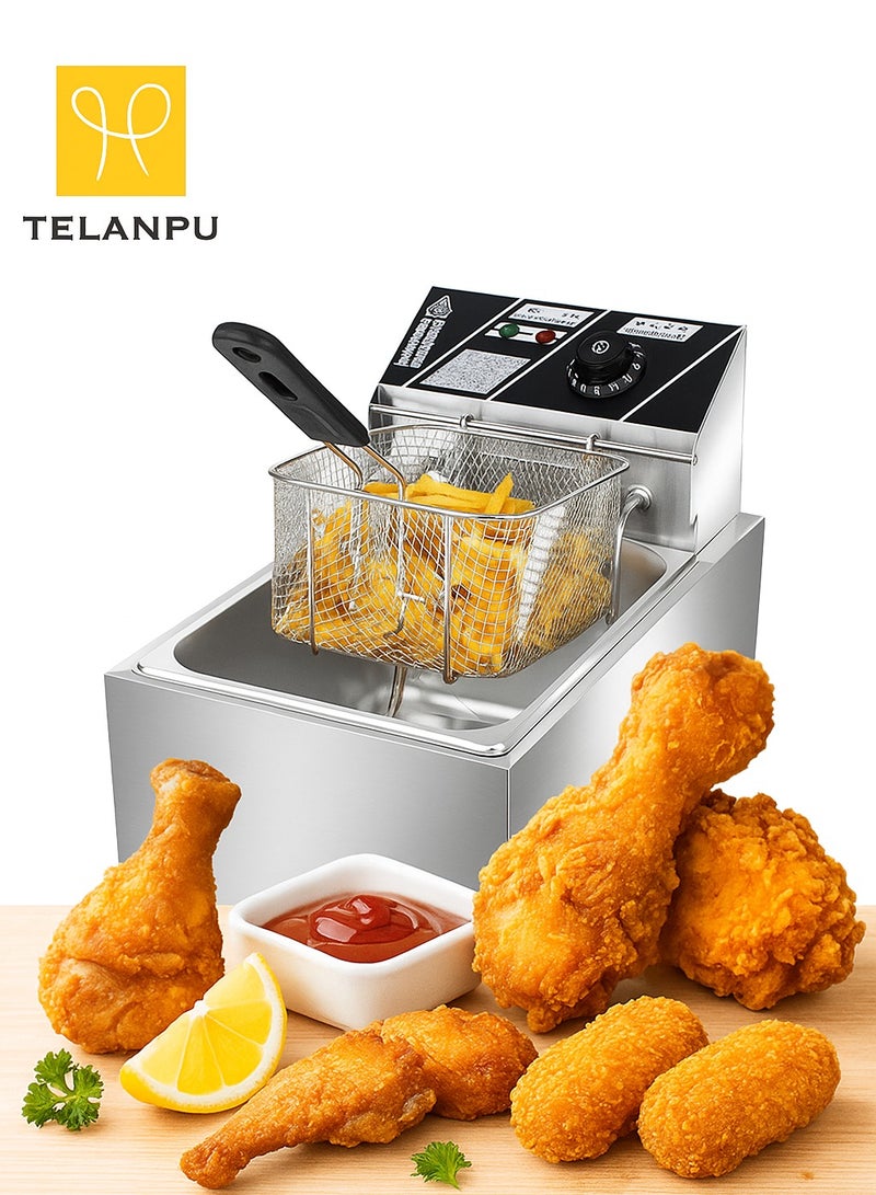 TELANPU Electric Deep Fryer, Commercial Grade 6L (6.3QT) Stainless Steel Deep Fryer with Adjustable Thermostat, Removable Basket and Tank, Professional Countertop Fryer for Home & Commercial Use - Fries, Chicken, Onion Rings  - Image 1