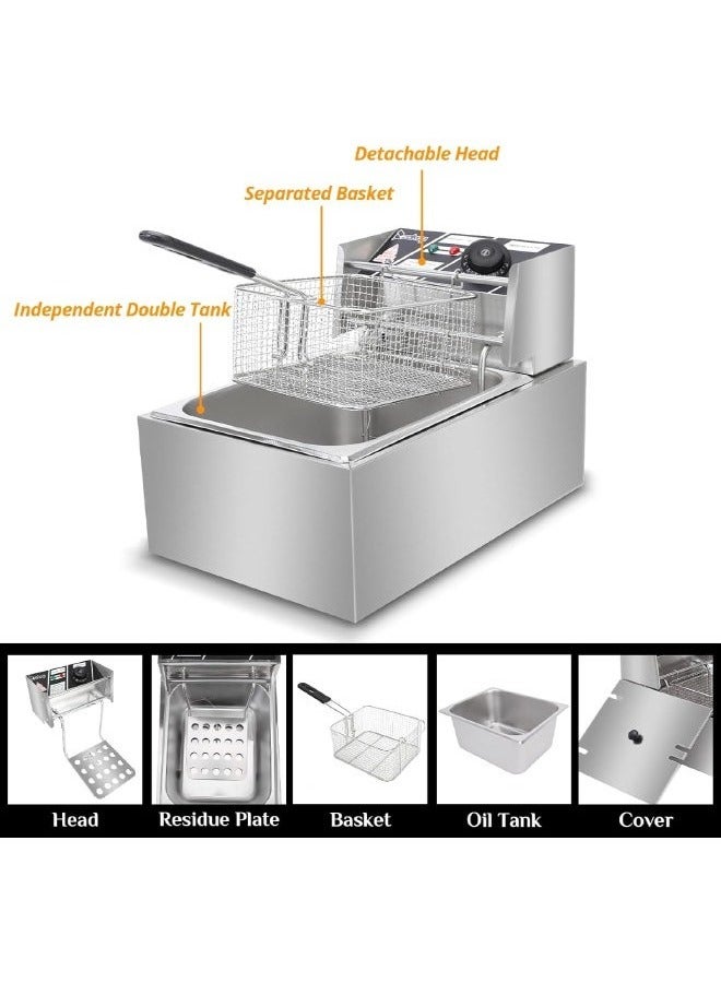 TELANPU Electric Deep Fryer, Commercial Grade 6L (6.3QT) Stainless Steel Deep Fryer with Adjustable Thermostat, Removable Basket and Tank, Professional Countertop Fryer for Home & Commercial Use - Fries, Chicken, Onion Rings  - Image 5
