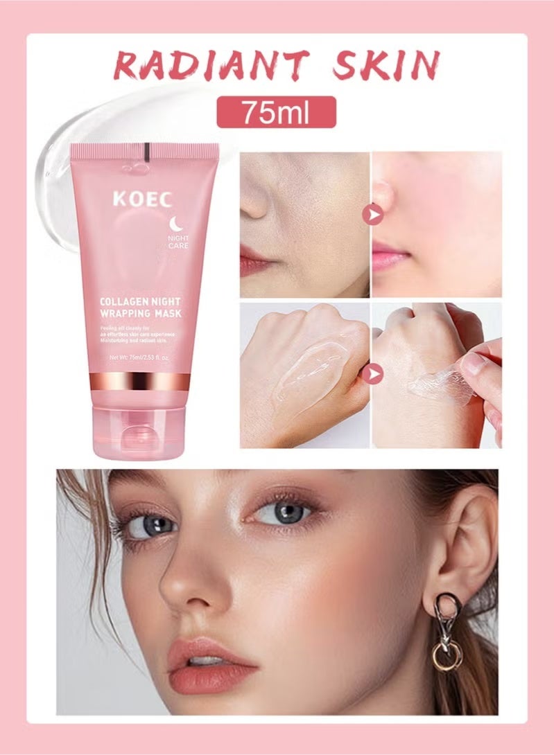 Korean Collagen Night Wrapping Cream, Mask for Overnight Sleeping to Reduce Wrinkles, Fine Lines, Maintain Skin Elasticity, 75ml - Image 4