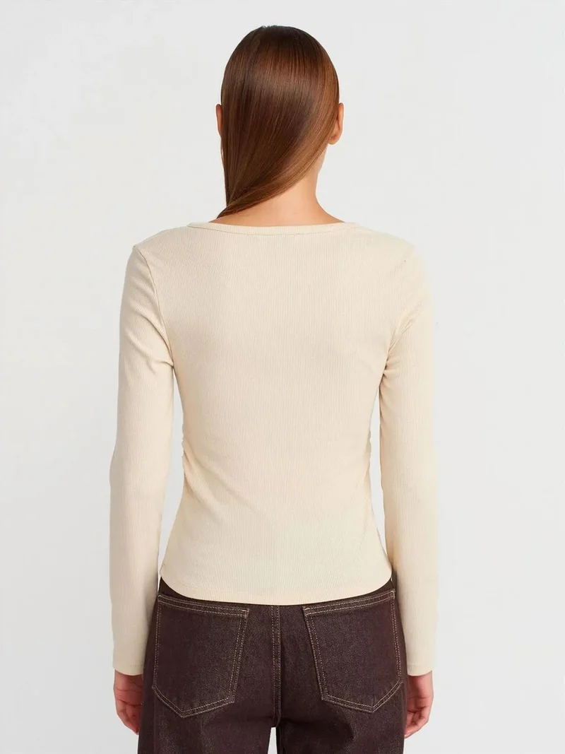 Dilvin DILVIN Slim Fit Ribbed Button-Front Blouse