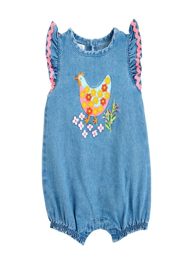 Mud Pie Baby Girls Chicken Denim Romper; 6-9 Months - Image 1