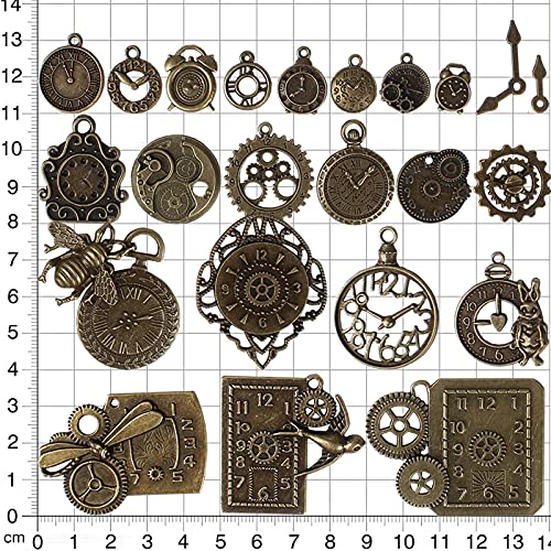 BIHRTC 40pcs Antique Bronze Mix Skeleton Steampunk Clock Face Watch Gear Cog Wheel Pendant Charms Jewelry Making DIY Steampunk Gear Pendant Charms - Image 2