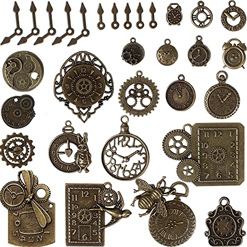 BIHRTC 40pcs Antique Bronze Mix Skeleton Steampunk Clock Face Watch Gear Cog Wheel Pendant Charms Jewelry Making DIY Steampunk Gear Pendant Charms - Image 1