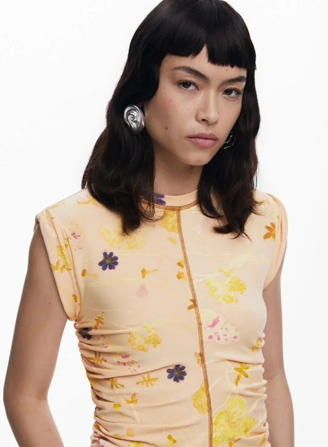 Desigual Beige Lyocell Floral T-Shirt for Women | Best Price UAE