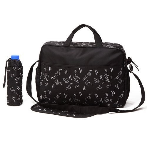 Babies Bloom Bear Design Diaper Bag for Mom and Baby, Black, 3 Pieces - Image 4