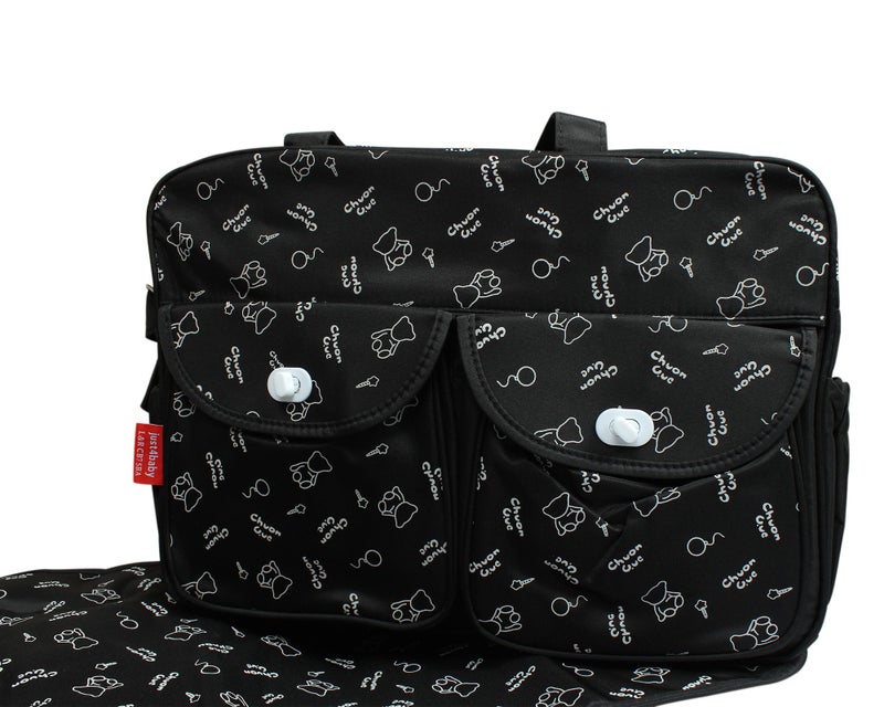 Babies Bloom Bear Design Diaper Bag for Mom and Baby, Black, 3 Pieces - Image 5