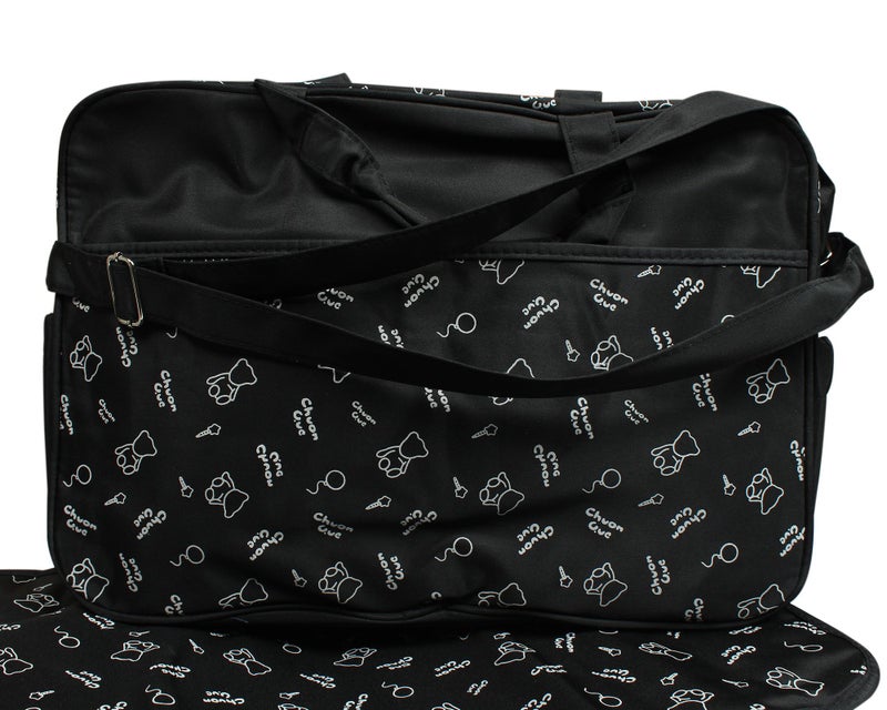 Babies Bloom Bear Design Diaper Bag for Mom and Baby, Black, 3 Pieces - Image 3