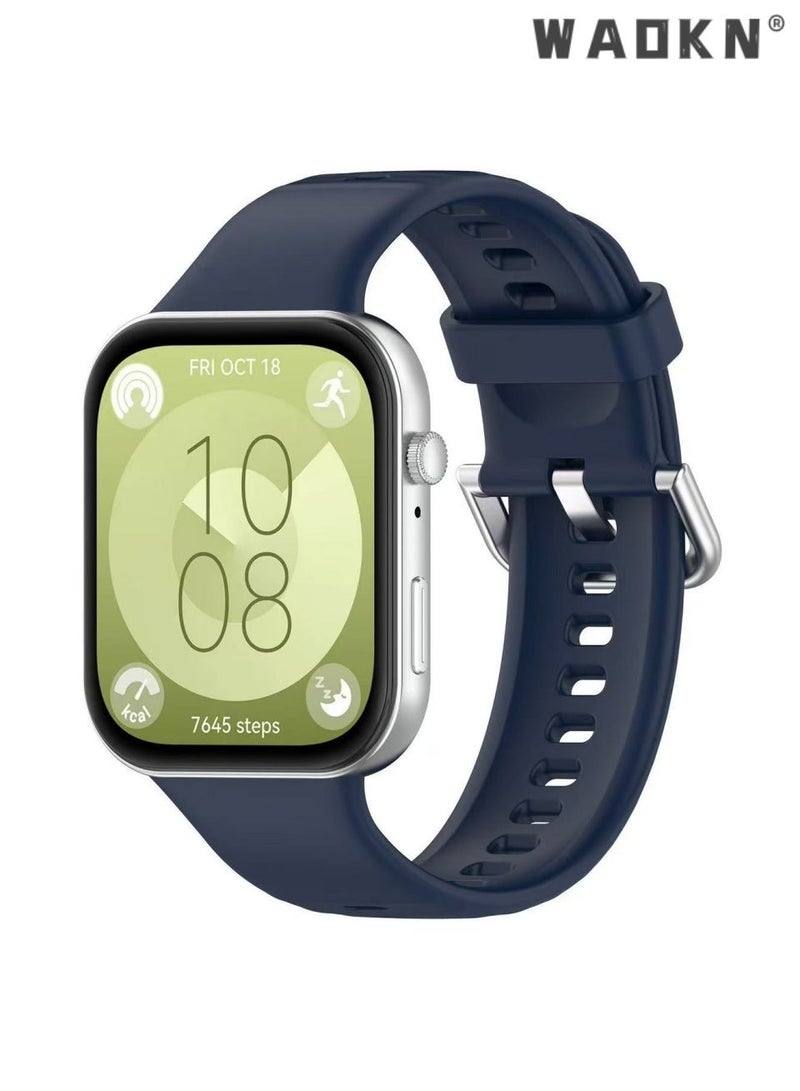 دبليو أيه أو كي أن 3 حزام PCS حزام السيليكون مع سدادات معدنية وشراب السيليكون لـ HUAWEI Watch Fit 3 / Fit 4 / Fit 4 Pro ، سوار استبدال حزام السيليكون الأسود والأبيض والأزرق حزام السيليكون مع سدادات معدنية وشراب السيليكون - Image 5