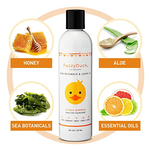 FuzzyDuck Kids Detangler & Leave-in Conditioner – Lightweight Moisturizer for Frizz Control & Curl Definition, Hydrates & Softens Dry Hair with Aloe, Sea Botanicals & Honey (Citrus Bamboo, 8oz) - Image 3