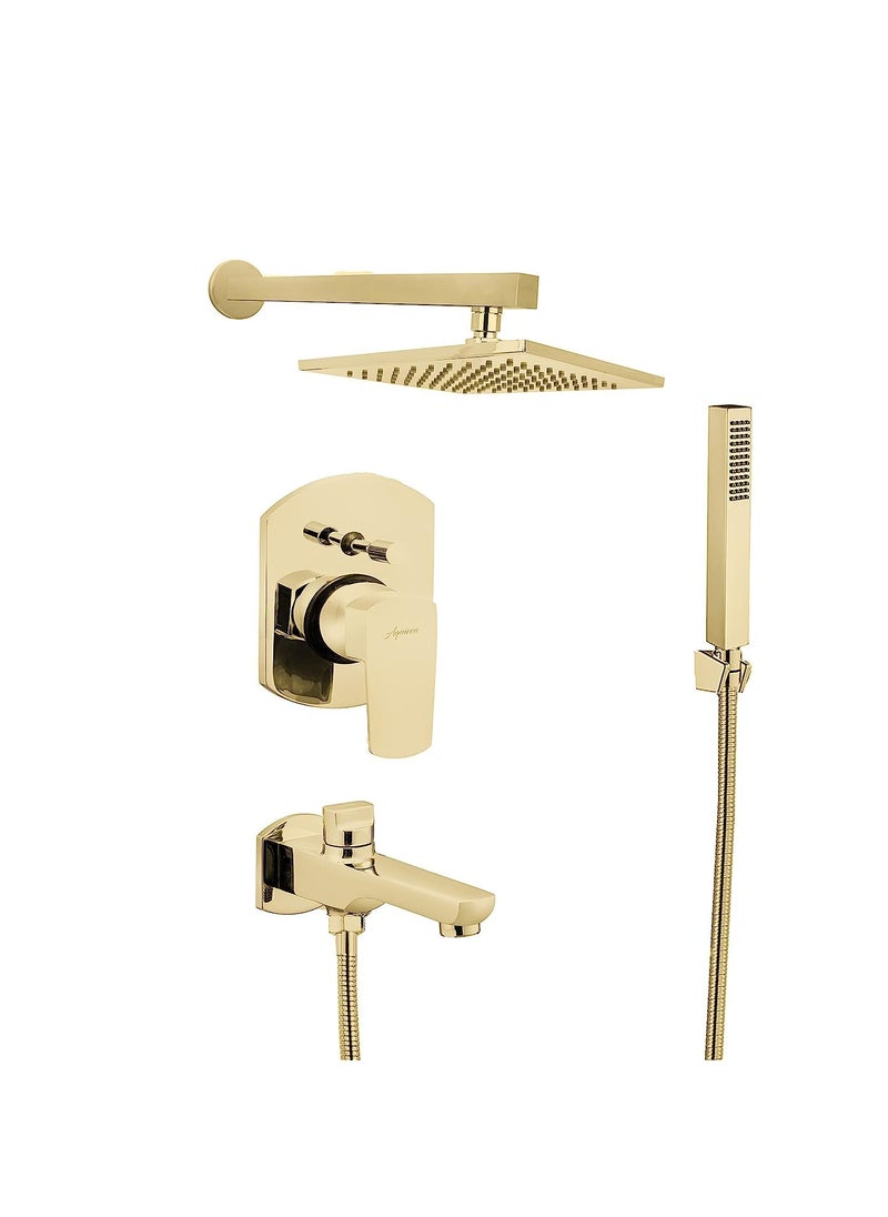 Aquieen Aquieen Zura Series High Flow Diverter Set with Showers and Spout Hand Shower Zura Collection Brass Gold  - Image 1