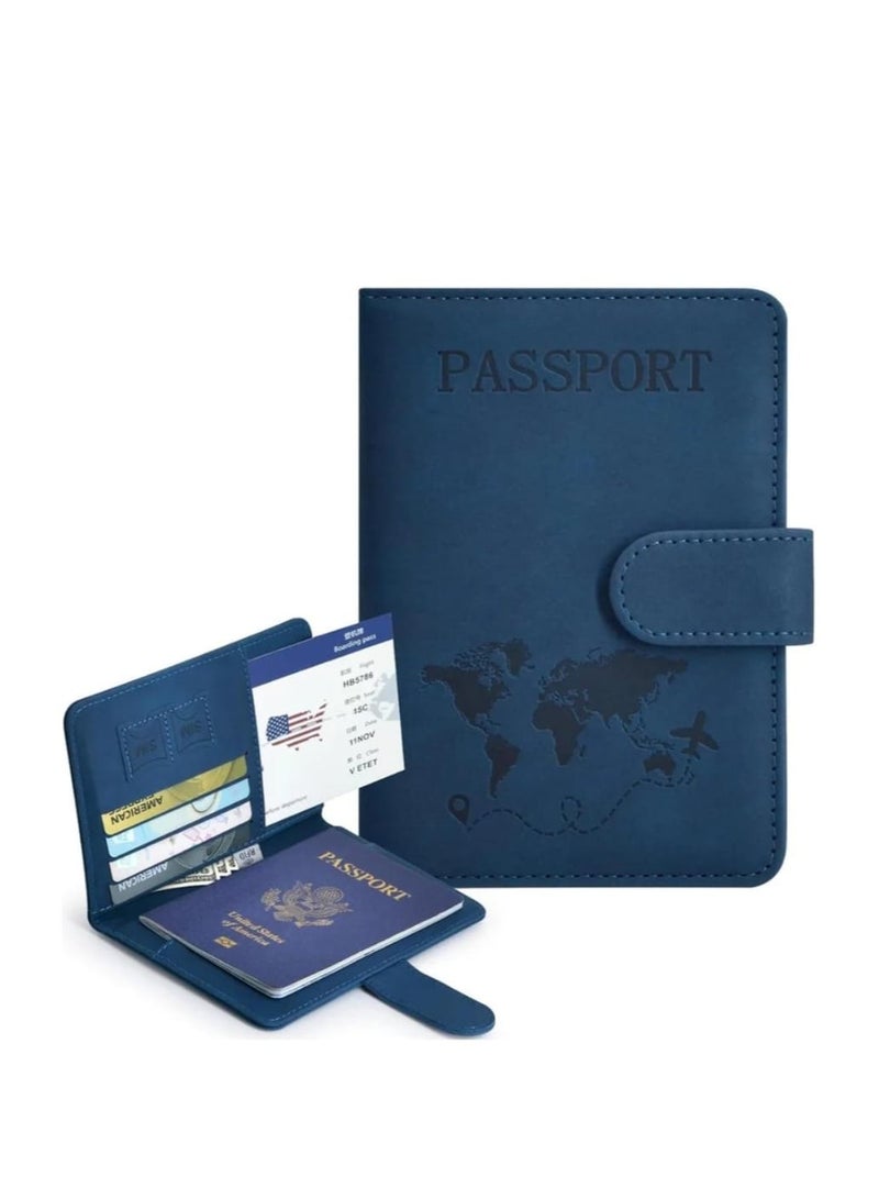 Passport Holder for Travel Essentials, Passport Wallet Cover Case for Travel Must Haves Accessories,Passport Book Holders for Women and Men Blue - Image 2