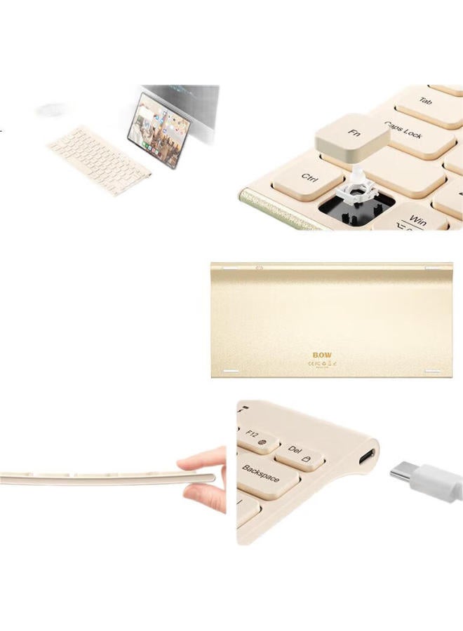 B.O.W Bow Hd086Cl Dual-Mode Wireless Bluetooth Membrane Keyboard Quiet Flat Panel Laptop Desktop Computer For Men And Women, Rechargeable, Milk Tea Color - Image 3