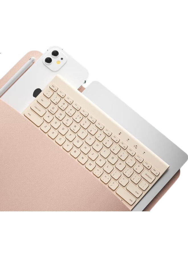 B.O.W Bow Hd086Cl Dual-Mode Wireless Bluetooth Membrane Keyboard Quiet Flat Panel Laptop Desktop Computer For Men And Women, Rechargeable, Milk Tea Color - Image 2