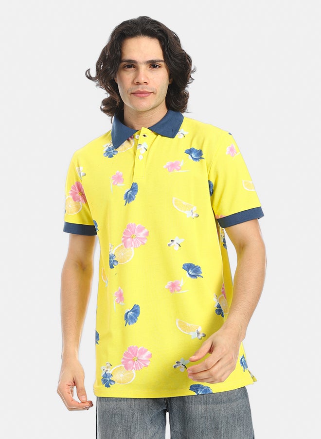 Red Circle Self Pattern Regular Fit Polo Shirt - Image 1