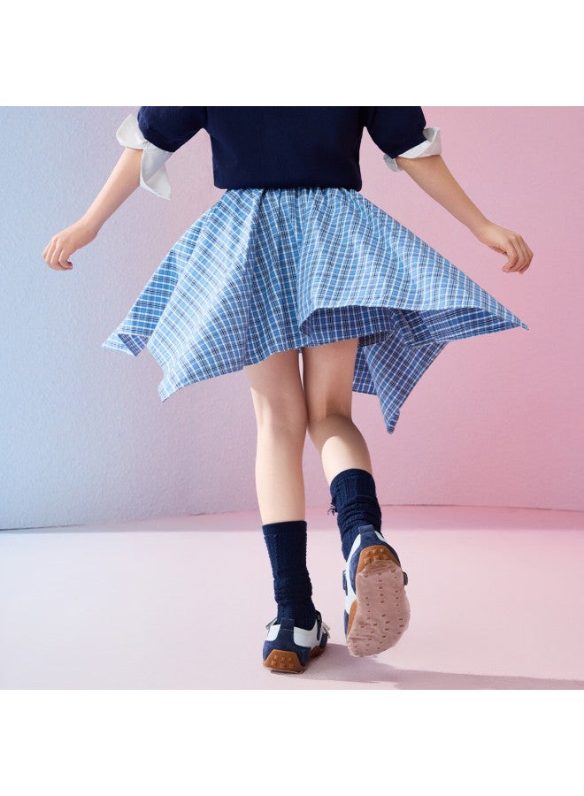 Ask Junior Kids Blue Plaid Skirt Spring Mid-large Child Design Irregular Skort For Girls