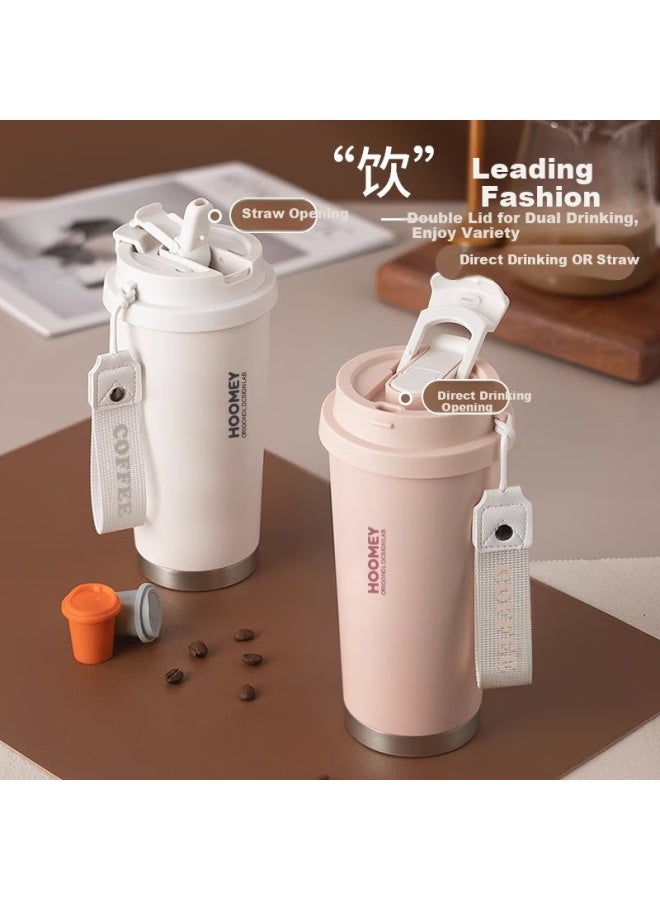 Hoomey Insulated Mug Ceramic Lined Inner Coffee Cup For Men And Women, Stylish Straw Water Bottle  New Cold-keeping Cup - Image 2