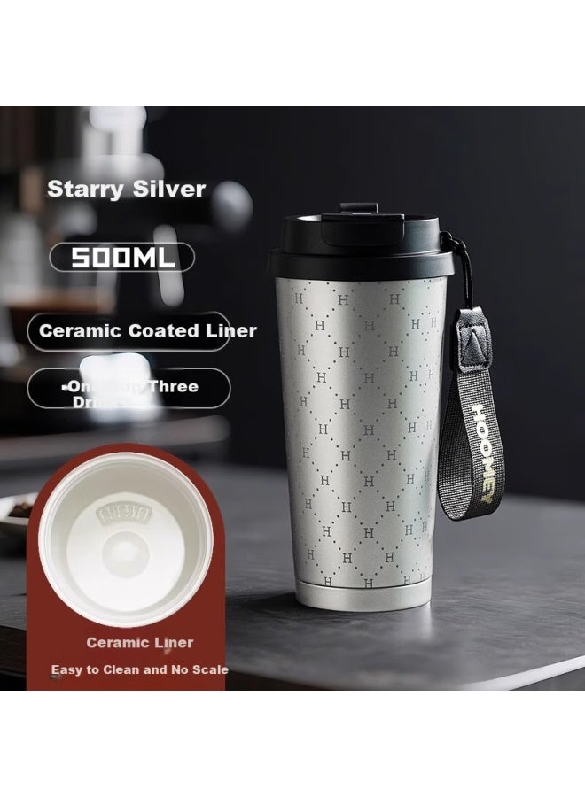 Hoomey Insulated Mug Ceramic Lined Inner Coffee Cup For Men And Women, Stylish Straw Water Bottle  New Cold-keeping Cup - Image 1