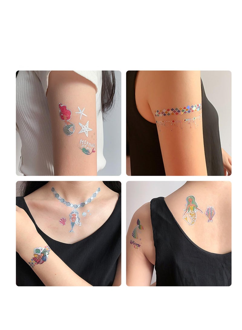SOLARAE Mermaid Temporary Tattoos, for Women Girl Kids, 12sheets Animal Ocean Fake Tattoo Stickers Waterproof, Face Tattoos Stickers Beach Art for Party Birthday Favors Supplies Decorations Gifts - Image 5