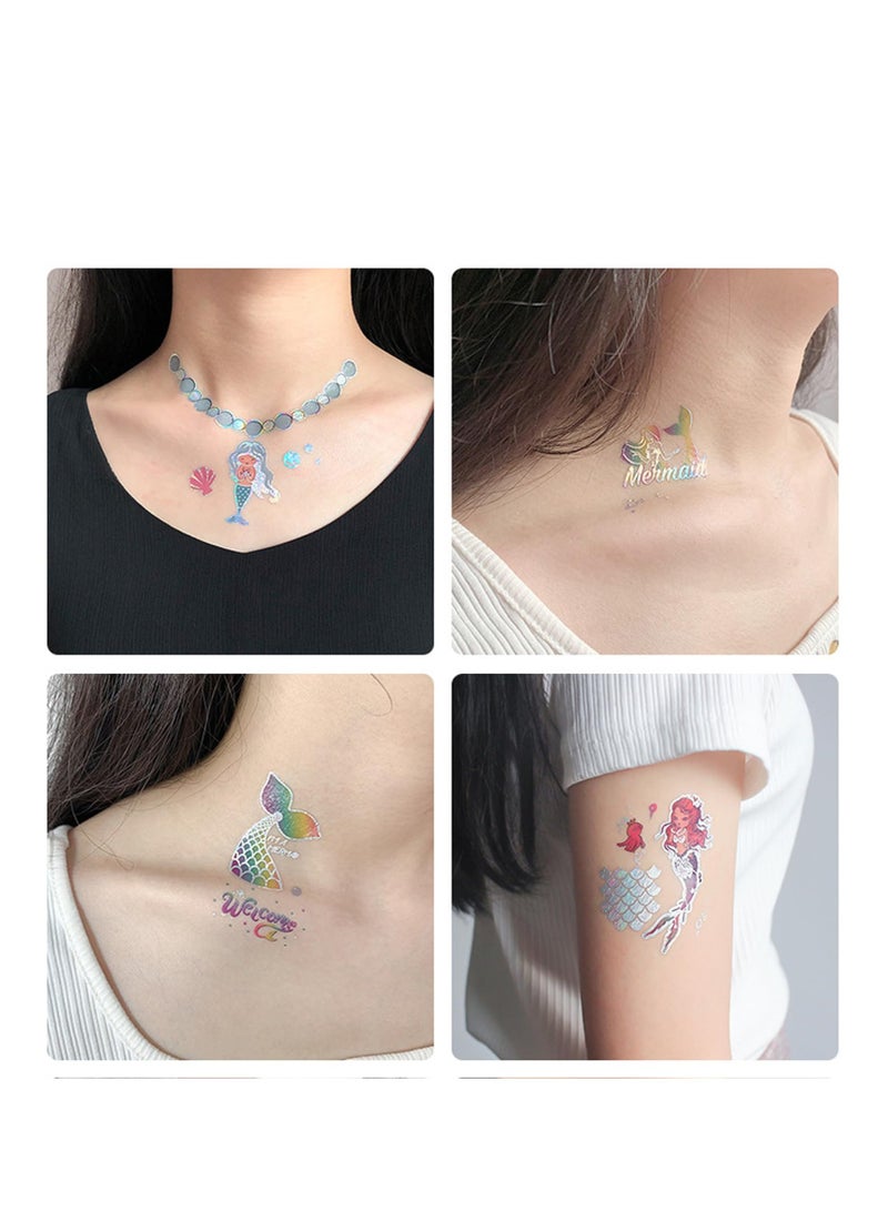 SOLARAE Mermaid Temporary Tattoos, for Women Girl Kids, 12sheets Animal Ocean Fake Tattoo Stickers Waterproof, Face Tattoos Stickers Beach Art for Party Birthday Favors Supplies Decorations Gifts - Image 4