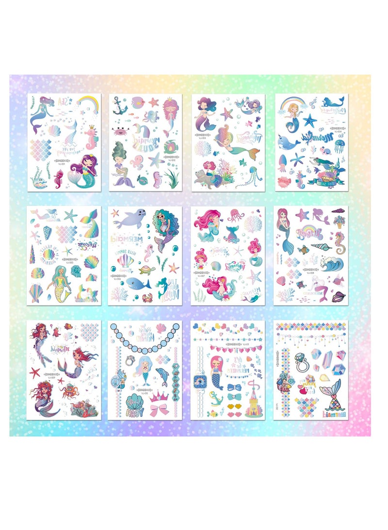 SOLARAE Mermaid Temporary Tattoos, for Women Girl Kids, 12sheets Animal Ocean Fake Tattoo Stickers Waterproof, Face Tattoos Stickers Beach Art for Party Birthday Favors Supplies Decorations Gifts - Image 2