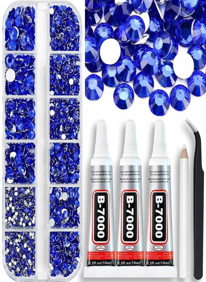 Towenm B7000 Clear Glue with 4000PCS Dark Blue Rhinestones for Crafts Clothing Fabric Shoes, Glue Fix Flatback Gems for Nails Face Jewelry, Mixed 5 Sizes 2mm 3mm 4mm 5mm 6mm Diamond Bejeweled Kit - Image 1