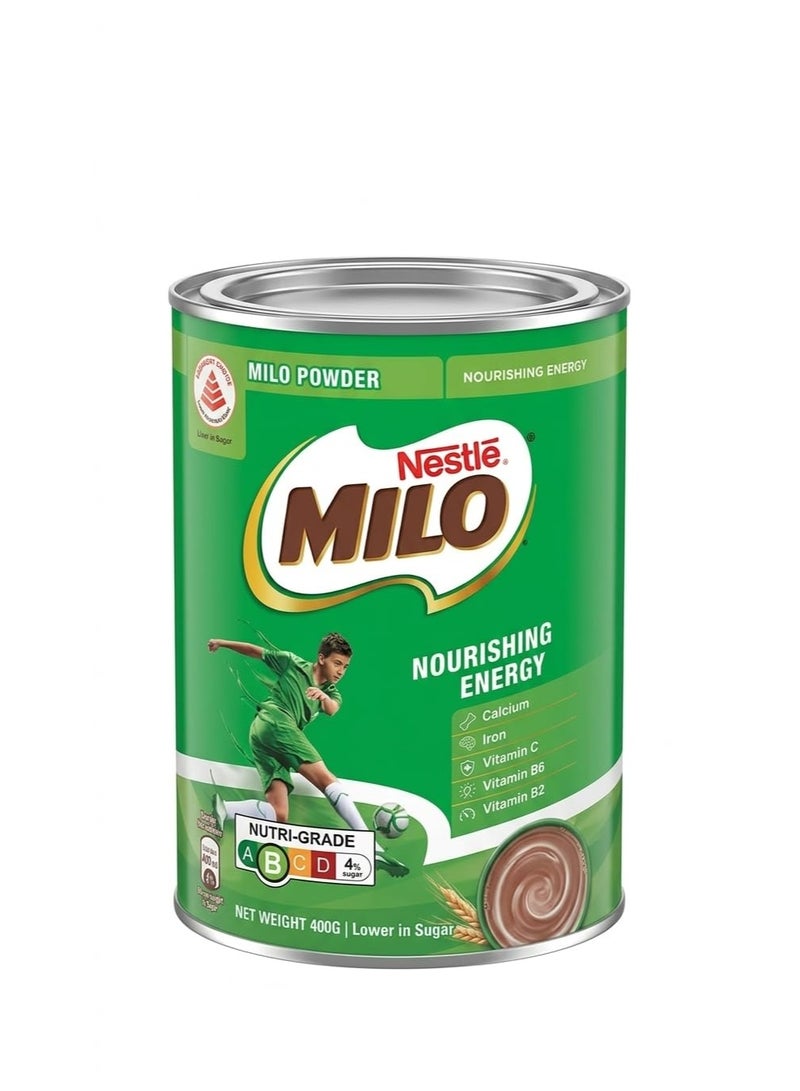 Nestle Nestlé MILO Chocolate Malt Powder, Nourishing Energy, with Calcium, by febora foods, Iron & Vitamins, Lower in Sugar, 400g TIN - Image 1