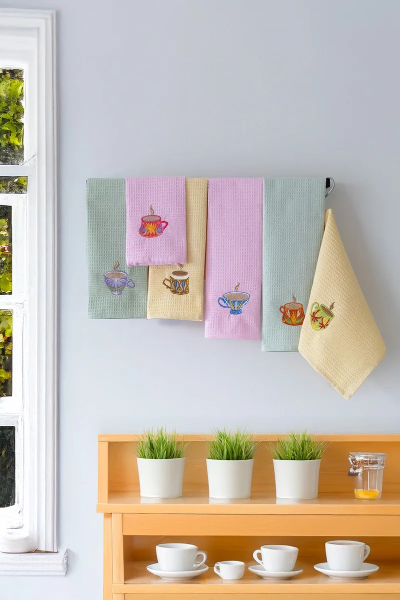Vagonik Wagon Patterned 40x60 Cotton 6-Piece Embroidered Kitchen Towel Drying Cloth