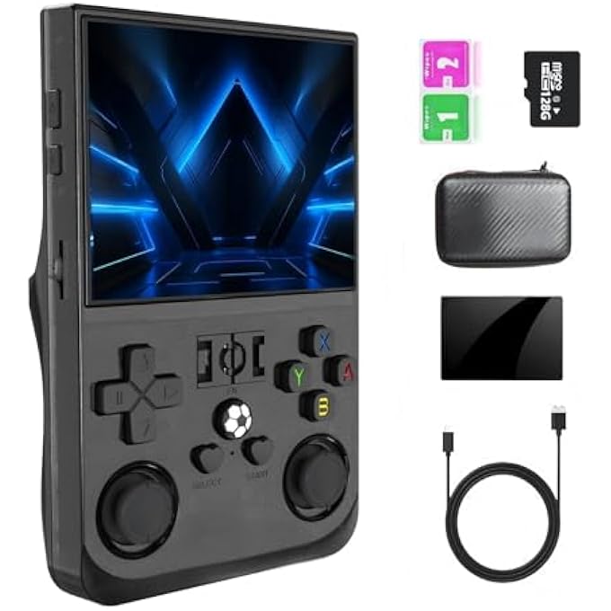 R36PRO RETRO HANDHELD GAME CONSOLE LINUX SYSTEM 128G CARD 20000+ GAME,PORTABLE RETRO GAME CONSOLE 3.5 IPS SCREEN SUPPORT 802.11N WIFI CONNECTO (CLEAR BLACK-128G) - Image 1