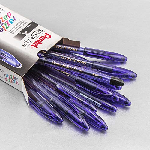 Pentel RSVP Razzle-Dazzle Ballpoint Pen, (1.0mm) Medium Line, Violet Barrel, Black Ink, Box of 12 (BK91RDV-A) - Image 3