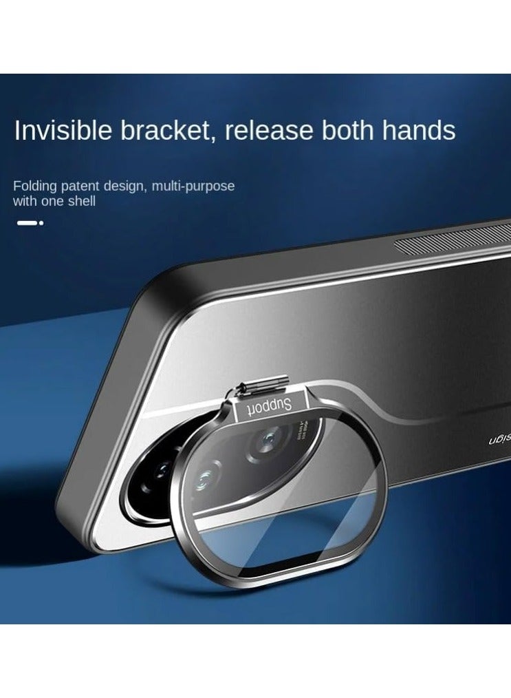 عام غطاء متوافق مع Honor 200 Pro يتضمن حافظة لحماية الكاميرا مع مشبك للحامل الخاص بالسيارة. يتميز بوجود قاعدة مخفية، حلقة عدسة معدنية، ونمط مقاوم لبصمات الأصابع. - Image 2