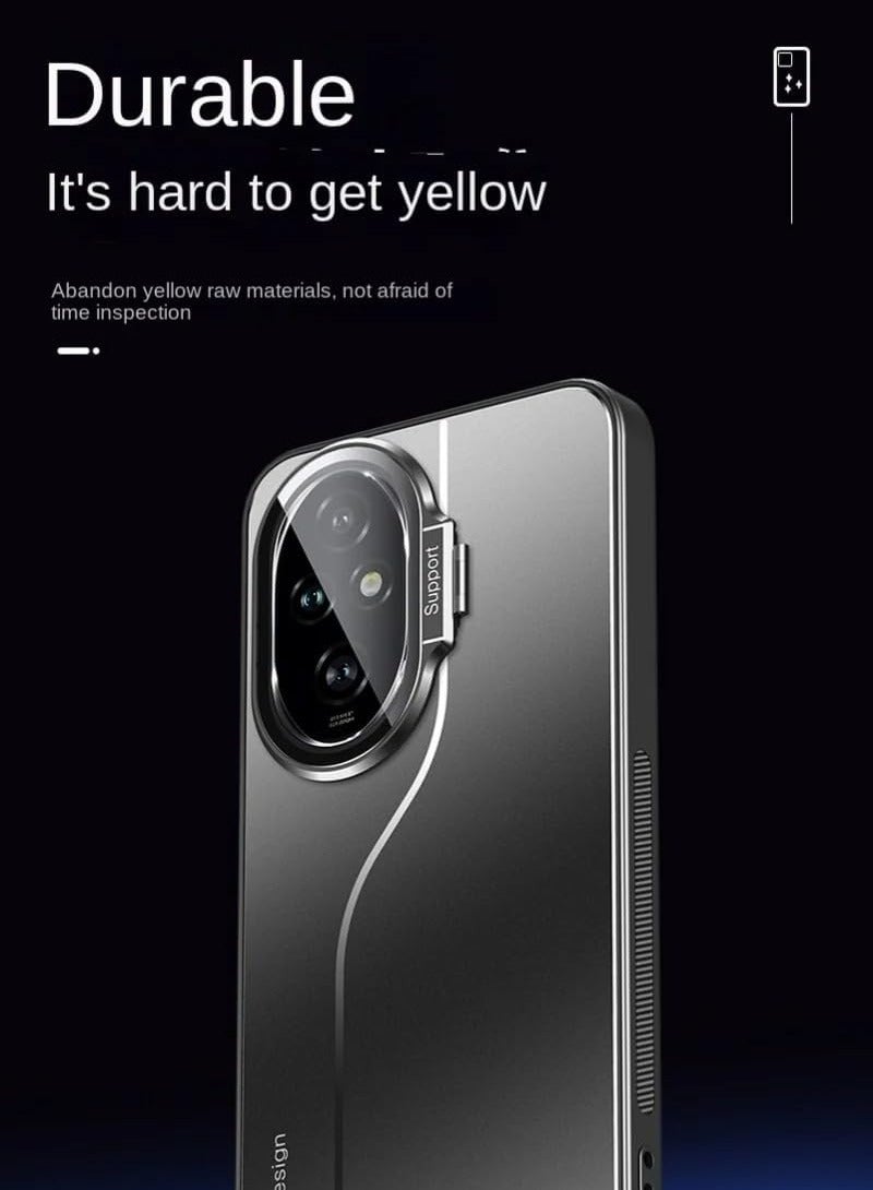 عام غطاء متوافق مع Honor 200 Pro يتضمن حافظة لحماية الكاميرا مع مشبك للحامل الخاص بالسيارة. يتميز بوجود قاعدة مخفية، حلقة عدسة معدنية، ونمط مقاوم لبصمات الأصابع. - Image 5