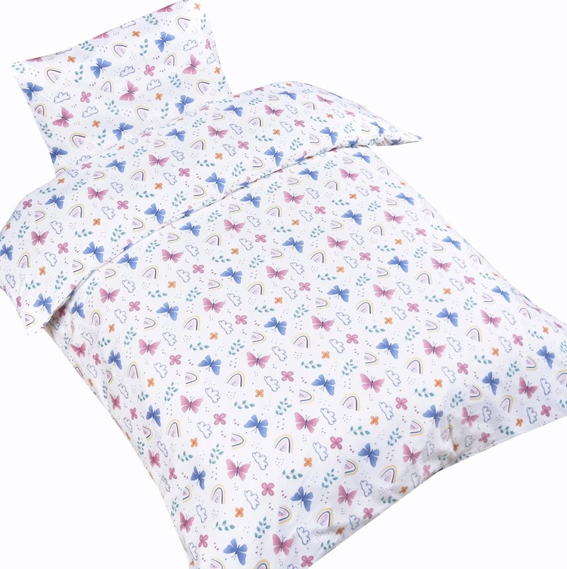 J-pinno Butterfly Rainbow Girls Cartoon Duvet Cover + Pillowcase Set, Zipper Closure, 100% Cotton, for Kids Crib Toddler Bedding Decoration Gift (Crib 47" X 59", Butterfly) - Image 1