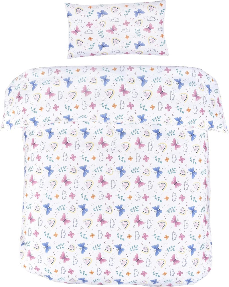J-pinno Butterfly Rainbow Girls Cartoon Duvet Cover + Pillowcase Set, Zipper Closure, 100% Cotton, for Kids Crib Toddler Bedding Decoration Gift (Crib 47" X 59", Butterfly) - Image 2