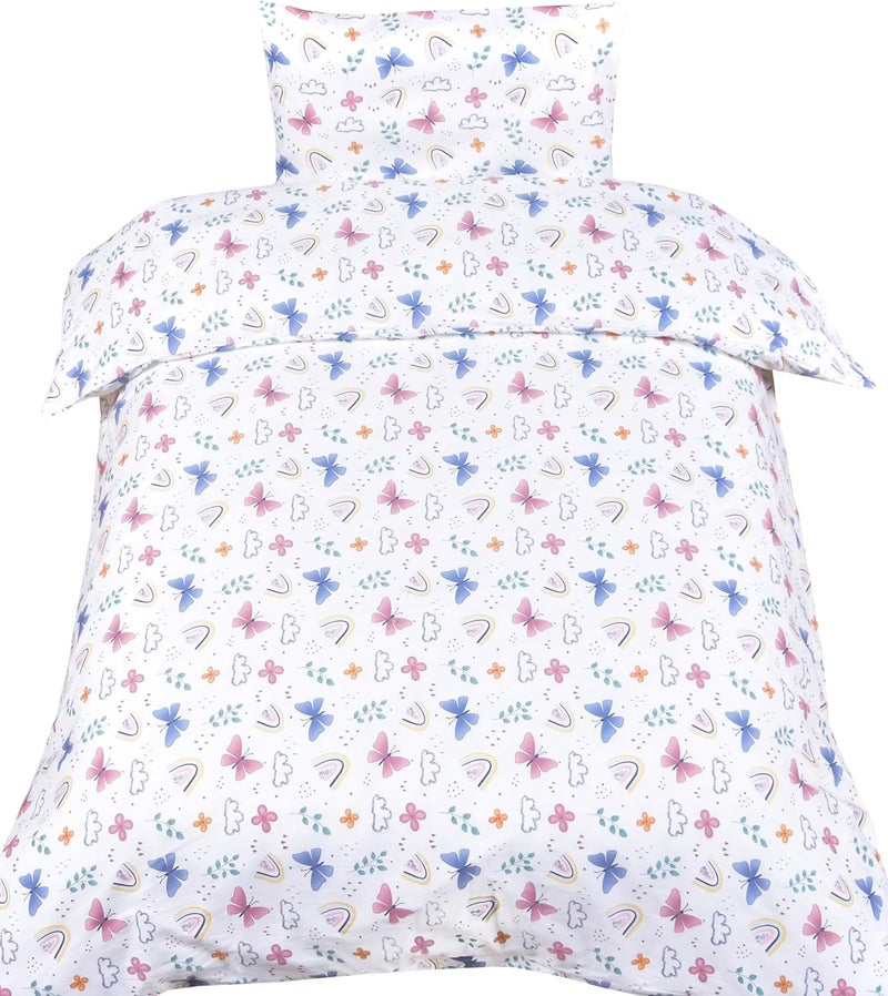 J-pinno Butterfly Rainbow Girls Cartoon Duvet Cover + Pillowcase Set, Zipper Closure, 100% Cotton, for Kids Crib Toddler Bedding Decoration Gift (Crib 47" X 59", Butterfly) - Image 3