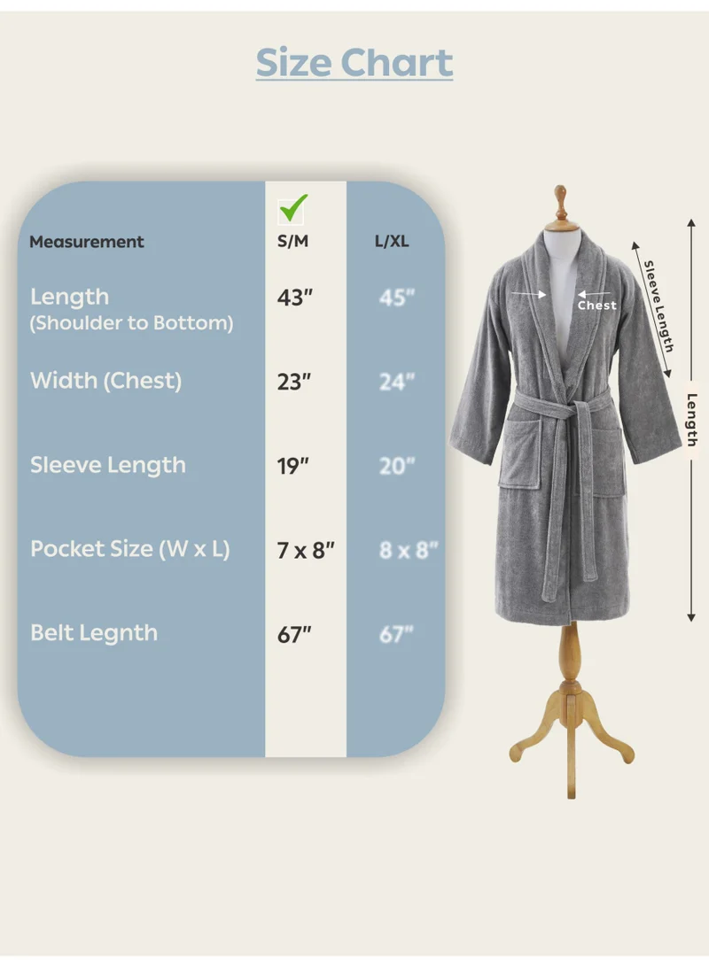Donetella S-M Unisex 100% Cotton Velour Bathrobe Small & Medium Size, 400 GSM, Luxurious & Absorbent, Soft Velvet Feel, Ankle-Length with Shawl Collar & Pockets  | Best Price UAE