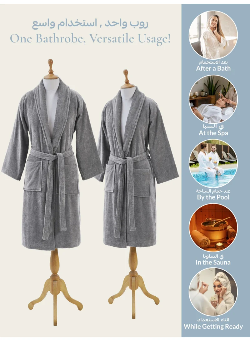 Donetella S-M Unisex 100% Cotton Velour Bathrobe Small & Medium Size, 400 GSM, Luxurious & Absorbent, Soft Velvet Feel, Ankle-Length with Shawl Collar & Pockets  | Best Price UAE