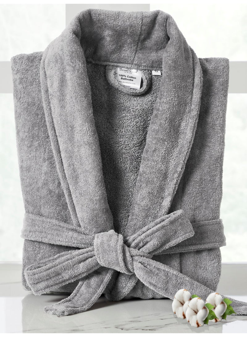 Donetella Unisex 100% Cotton Velour Bathrobe Small & Medium Size, 400 GSM, Luxurious & Absorbent, Soft Velvet Feel, Ankle-Length with Shawl Collar & Pockets - Image 1