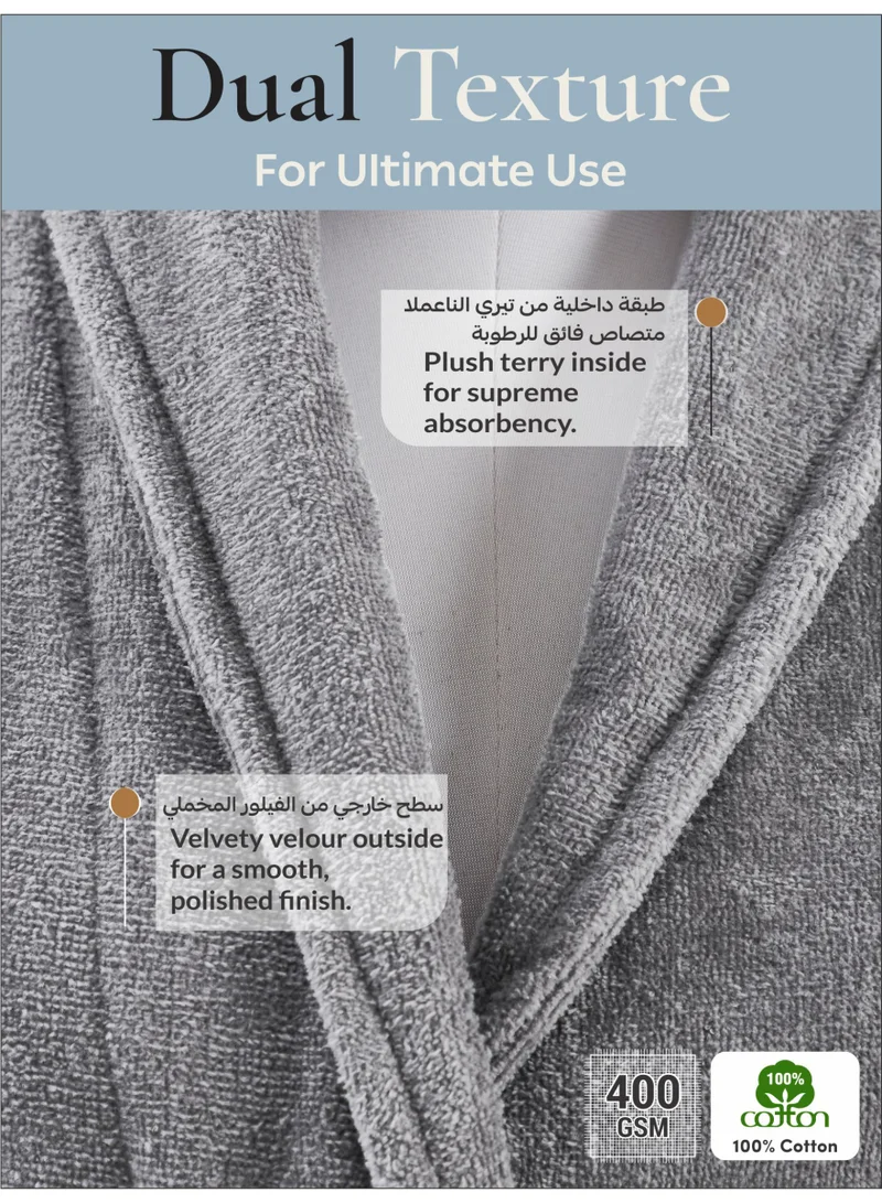 Donetella S-M Unisex 100% Cotton Velour Bathrobe Small & Medium Size, 400 GSM, Luxurious & Absorbent, Soft Velvet Feel, Ankle-Length with Shawl Collar & Pockets  | Best Price UAE