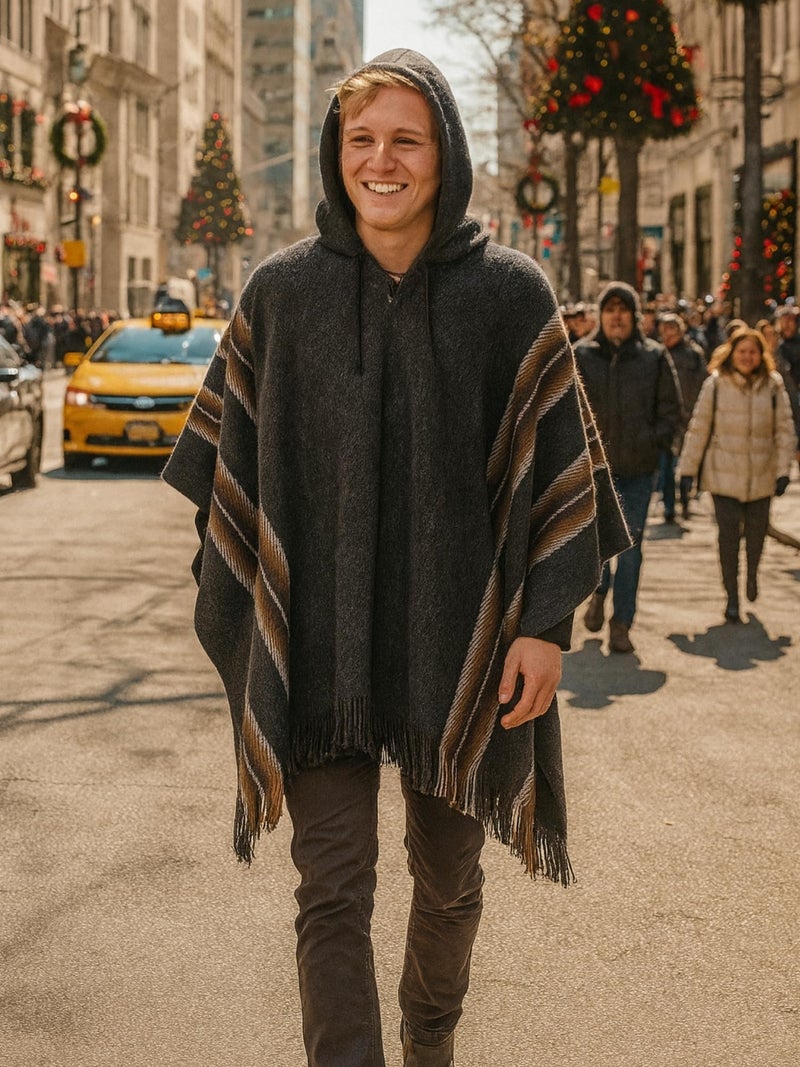 Gamboa Alpaca Poncho - Hooded, Charcoal, OS - Image 2