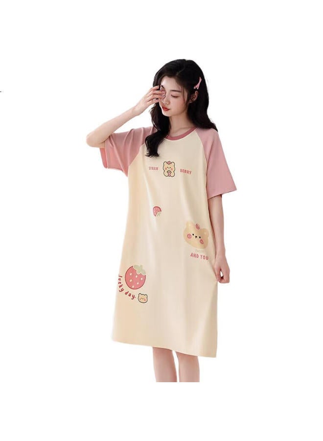 Joae 100% Cotton Women'S Pajamas With Chest Pad Women'S Nightgown Summer Wearable Home Clothes Cute Bear Strawberry - Image 1