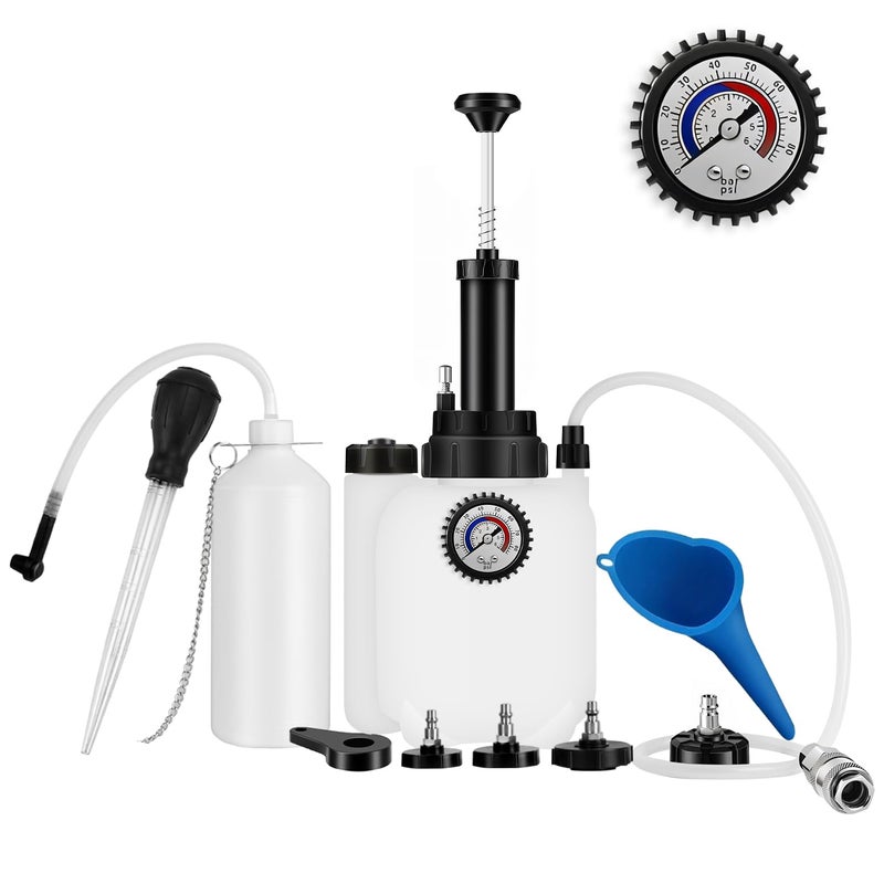 DIQDI 3L Brake Bleeder Kit Manual Pressure Brake Fluid Bleeder with 1L Catch Bottle 4 Master Cylinder Adapters Funnel Fluid Dropper OnePerson Brake and Clutch Bleeding Tool for Cars SUVs - Image 2